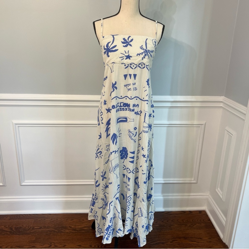 Paper Heart Women's Maxi Dress Size XL Blue And White Novelty Print